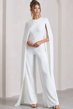 Harley | White Straight-Leg Jumpsuit With Cape Sleeves