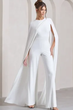 Harley | White Straight-Leg Jumpsuit With Cape Sleeves