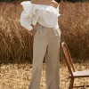 Hastings | Stone High-Waist Wide-Leg Trousers