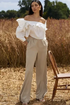 Hastings | Stone High-Waist Wide-Leg Trousers