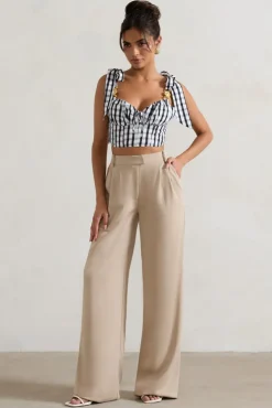 Hastings | Stone High-Waist Wide-Leg Trousers