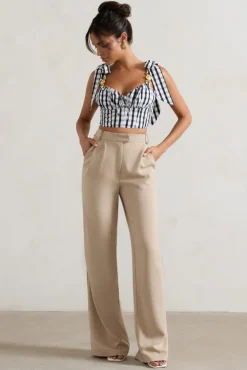 Hastings | Stone High-Waist Wide-Leg Trousers