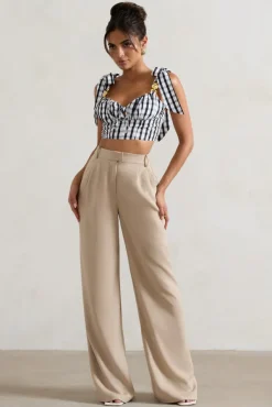 Hastings | Stone High-Waist Wide-Leg Trousers