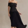 Hattie | Black Bardot Tailored Maxi Dress With Plisse Skirt