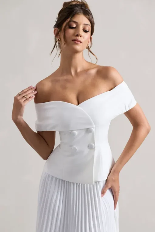 Hattie | White Bardot Tailored Maxi Dress With Plisse Skirt