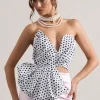 Haute | Cream Polka Dot Asymmetric Plunge-Neck Corset With Ruffle