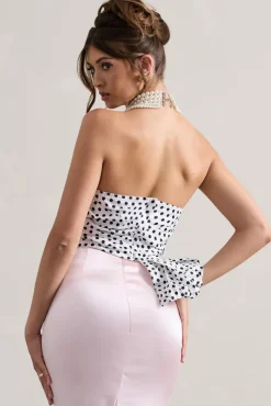 Haute | Cream Polka Dot Asymmetric Plunge-Neck Corset With Ruffle