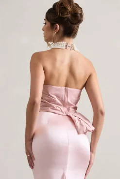 Haute | Pink Asymmetric Plunge-Neck Corset With Ruffle