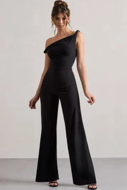 Hayes | Black Twisted Asymmetric Wide-Leg Jumpsuit