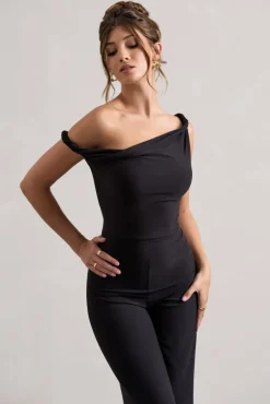 Hayes | Black Twisted Asymmetric Wide-Leg Jumpsuit