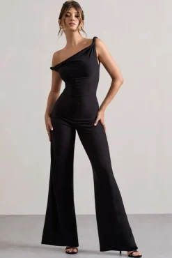Hayes | Black Twisted Asymmetric Wide-Leg Jumpsuit