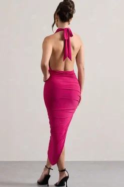 Hayley | Hot Pink Cowl-Neck Asymmetric Maxi Dress