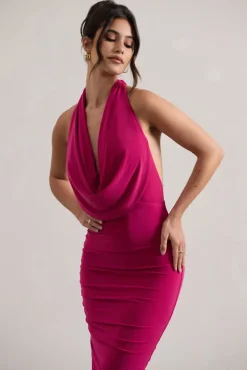 Hayley | Hot Pink Cowl-Neck Asymmetric Maxi Dress