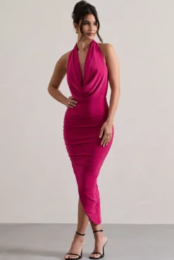 Hayley | Hot Pink Cowl-Neck Asymmetric Maxi Dress