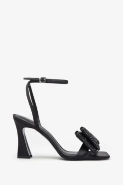 Headlines | Black Ankle Strap Heeled Sandals With Diamante Bows