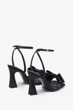 Headlines | Black Ankle Strap Heeled Sandals With Diamante Bows
