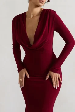 Heavy Heart | Berry Cowl-Neck Long-Sleeve Maxi Dress