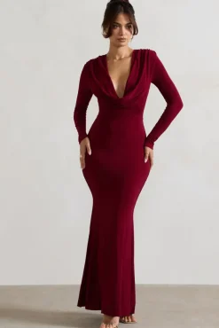 Heavy Heart | Berry Cowl-Neck Long-Sleeve Maxi Dress
