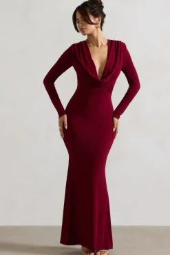 Heavy Heart | Berry Cowl-Neck Long-Sleeve Maxi Dress