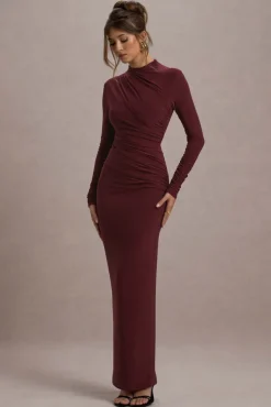 Hespera | Port High-Neck Long-Sleeve Gathered Maxi Dress
