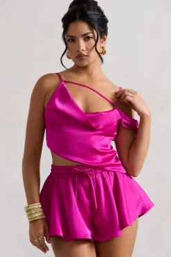 Hideout | Dark Pink Strappy Asymmetric Crop Top