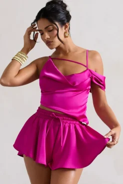 Hideout | Dark Pink Strappy Asymmetric Crop Top