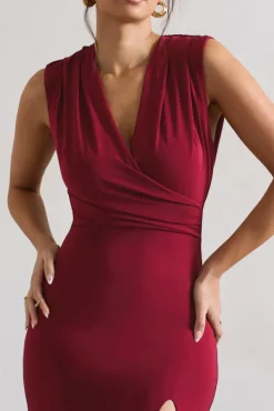 Honour | Berry V-Neck Split Maxi Dress With Cowl-Back