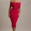 Hope | Red Bow Bardot Midi Dress
