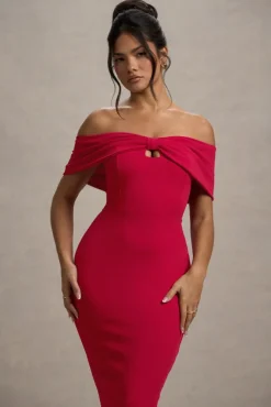 Hope | Red Bow Bardot Midi Dress