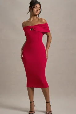 Hope | Red Bow Bardot Midi Dress