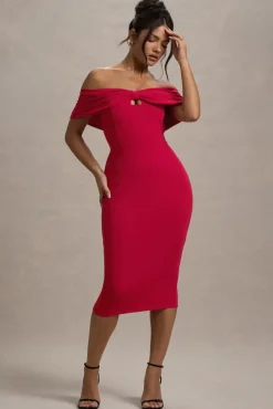 Hope | Red Bow Bardot Midi Dress
