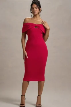 Hope | Red Bow Bardot Midi Dress