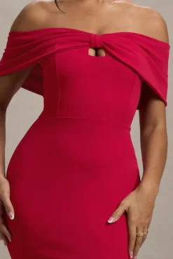 Hope | Red Bow Bardot Midi Dress