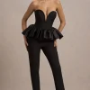 Idaho | Black Sweetheart Corset Jumpsuit With Satin Peplum