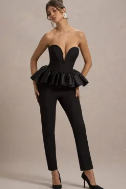 Idaho | Black Sweetheart Corset Jumpsuit With Satin Peplum