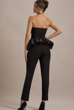 Idaho | Black Sweetheart Corset Jumpsuit With Satin Peplum