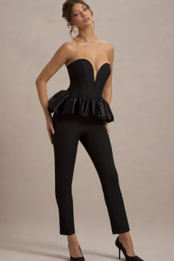 Idaho | Black Sweetheart Corset Jumpsuit With Satin Peplum