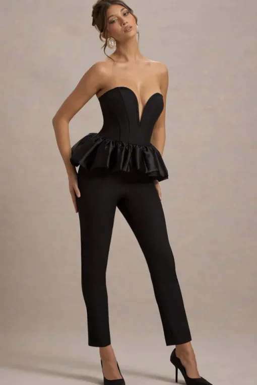 Idaho | Black Sweetheart Corset Jumpsuit With Satin Peplum