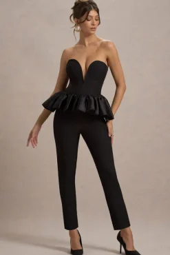Idaho | Black Sweetheart Corset Jumpsuit With Satin Peplum