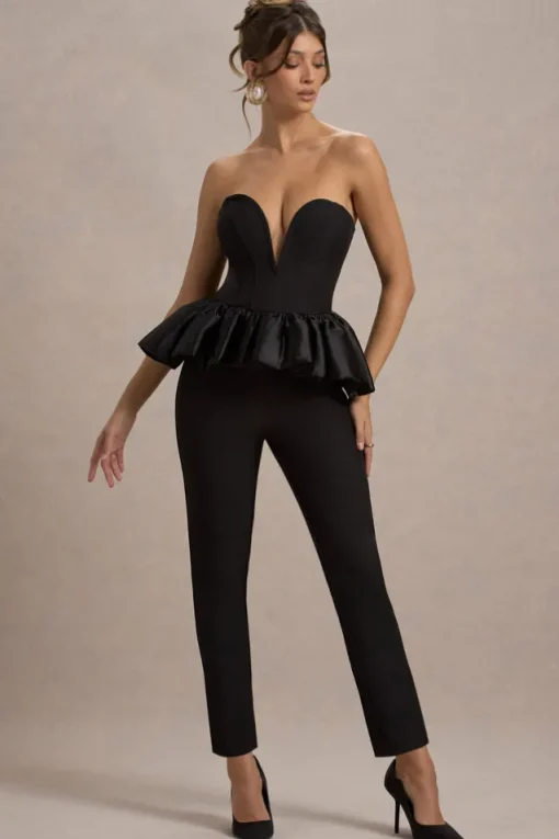 Idaho | Black Sweetheart Corset Jumpsuit With Satin Peplum