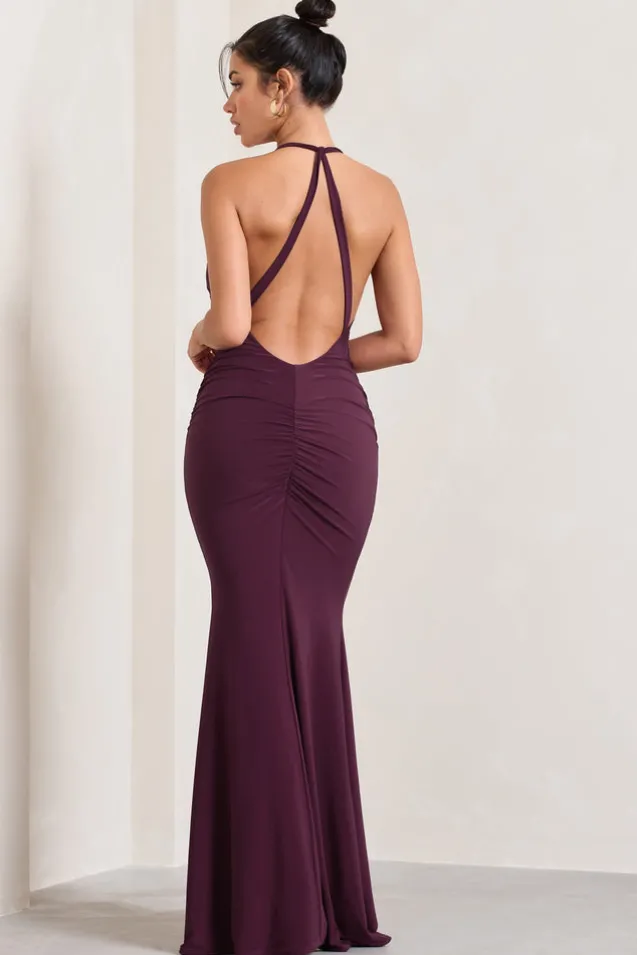 Idol | Burgundy Halter-Neck Split Maxi Dress