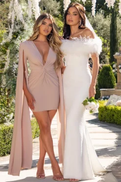 Idyll | White Lace Bardot Feather Fishtail Maxi Dress