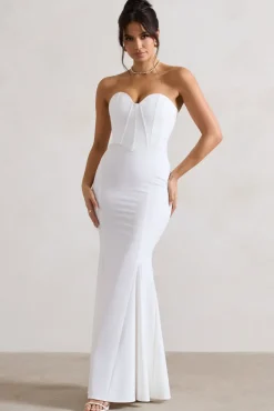 Idyllic | Cream Strapless Corset Style Fishtail Maxi Dress