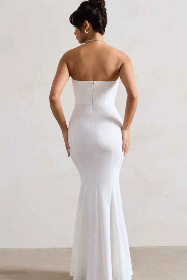 Idyllic | Cream Strapless Corset Style Fishtail Maxi Dress