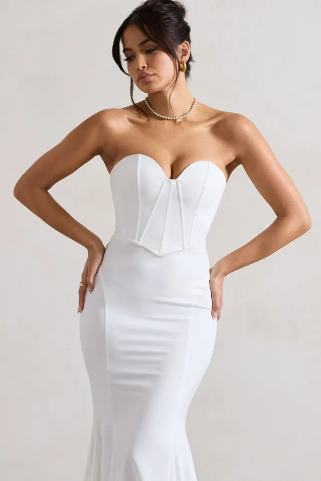 Idyllic | Cream Strapless Corset Style Fishtail Maxi Dress