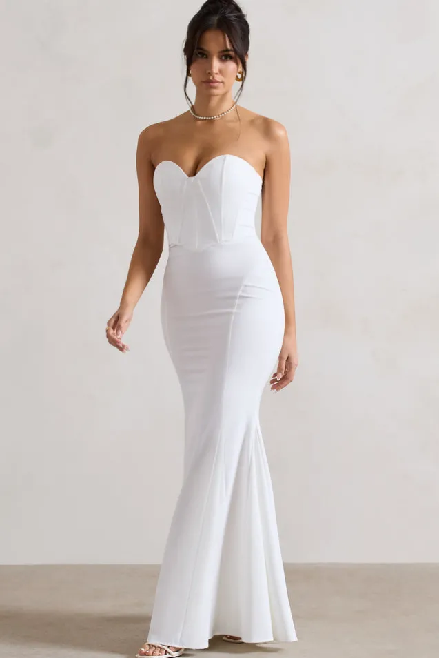 Idyllic | Cream Strapless Corset Style Fishtail Maxi Dress