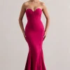 Idyllic | Hot Pink Strapless Corset Style Fishtail Maxi Dress