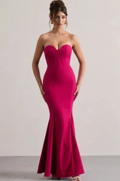 Idyllic | Hot Pink Strapless Corset Style Fishtail Maxi Dress