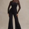 Iggy | Black Flared-Leg Jumpsuit With Mesh Sleeves