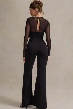 Iggy | Black Flared-Leg Jumpsuit With Mesh Sleeves